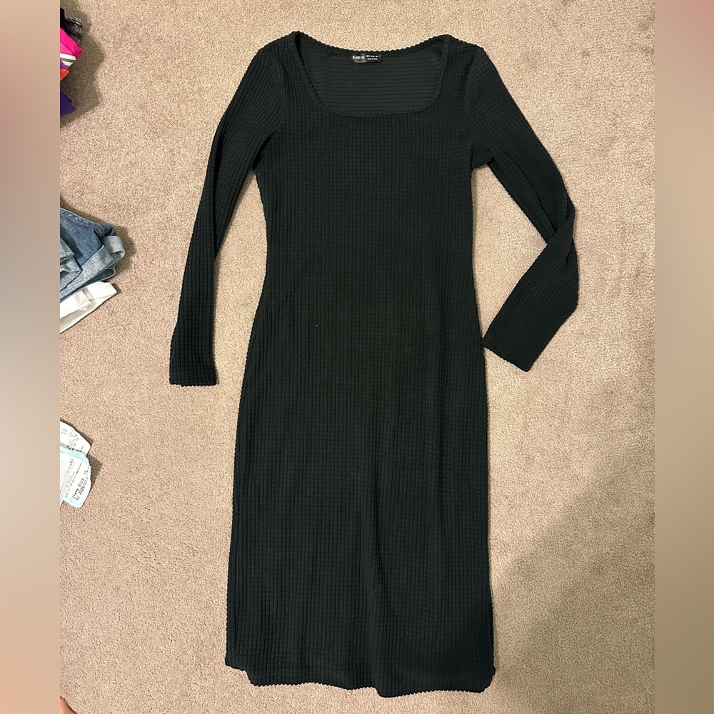 SHEIN Black Long Sleeve Ribbed Dress
